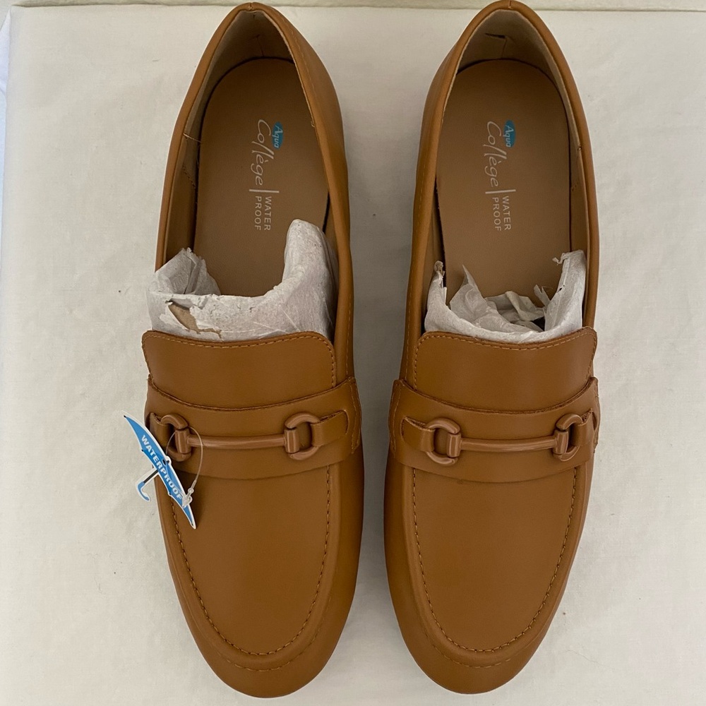 Aqua College Tan Leather Bossy Waterproof Loafers Size 10 NWT - Picture 4 of 9